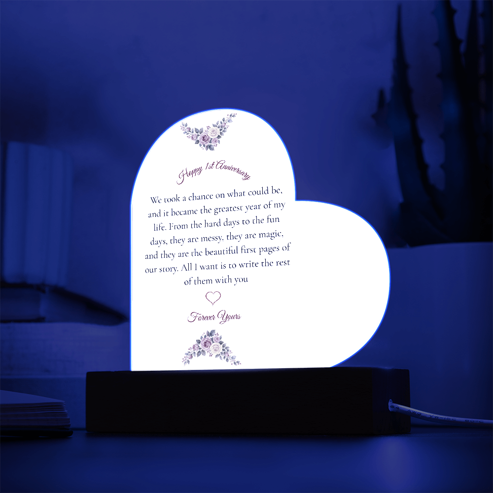 1st Anniversary Gift for Wife - The "Messy & Magic" LED Heart Plaque