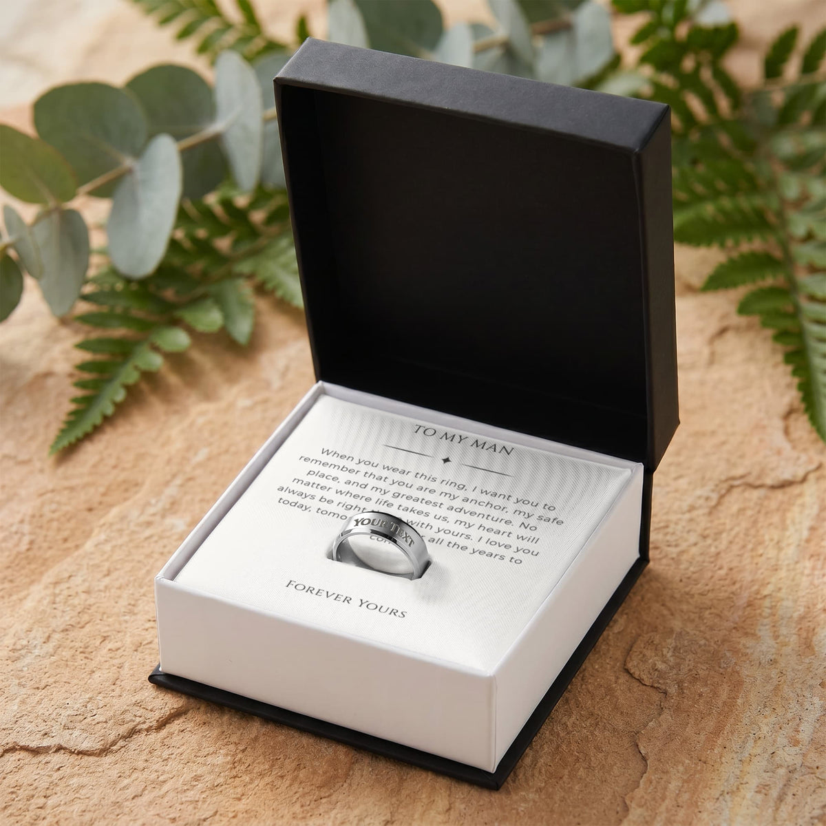 Custom Engraved Men's Ring – Personalized Band with Luxury Message Gift Box