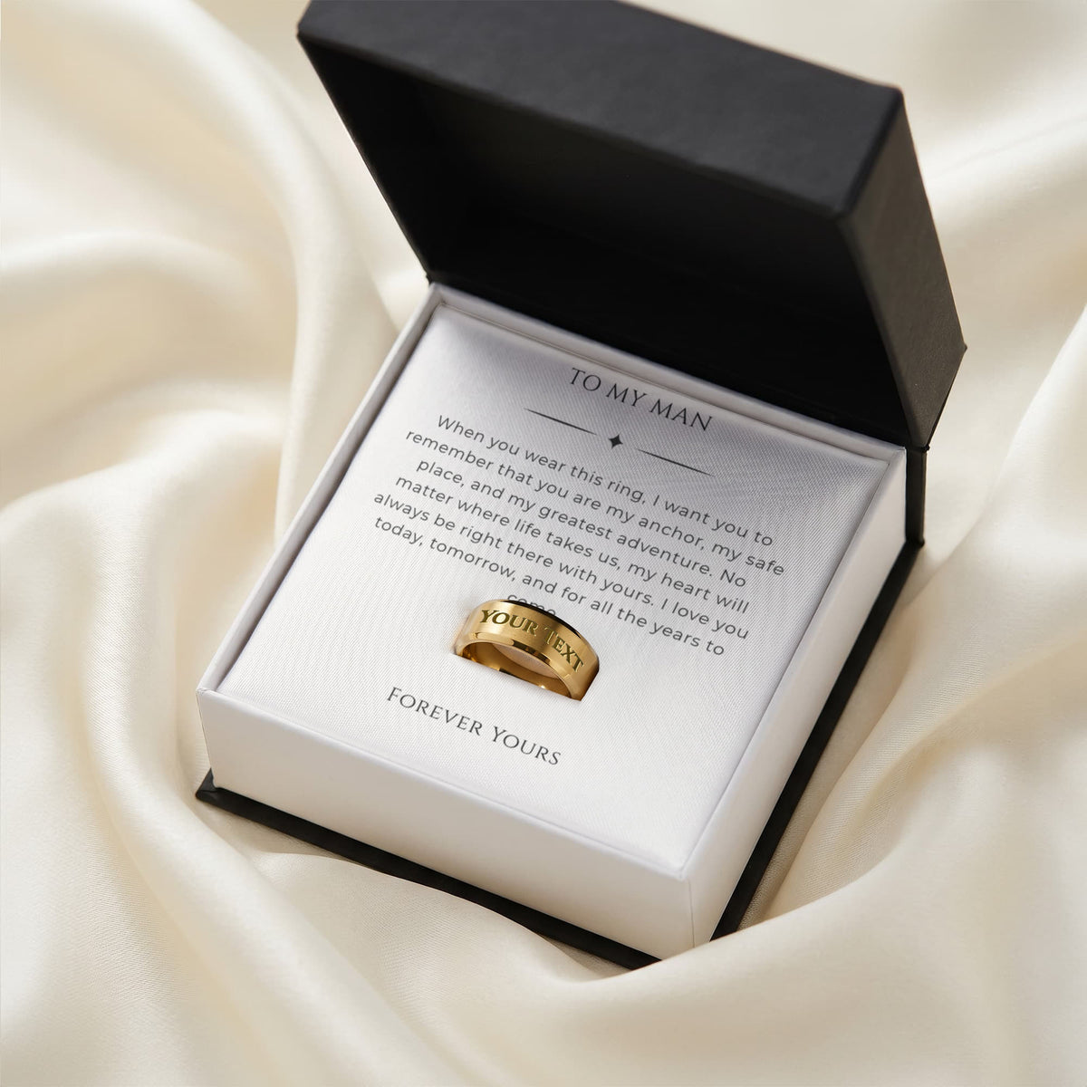 Custom Engraved Men's Ring – Personalized Band with Luxury Message Gift Box