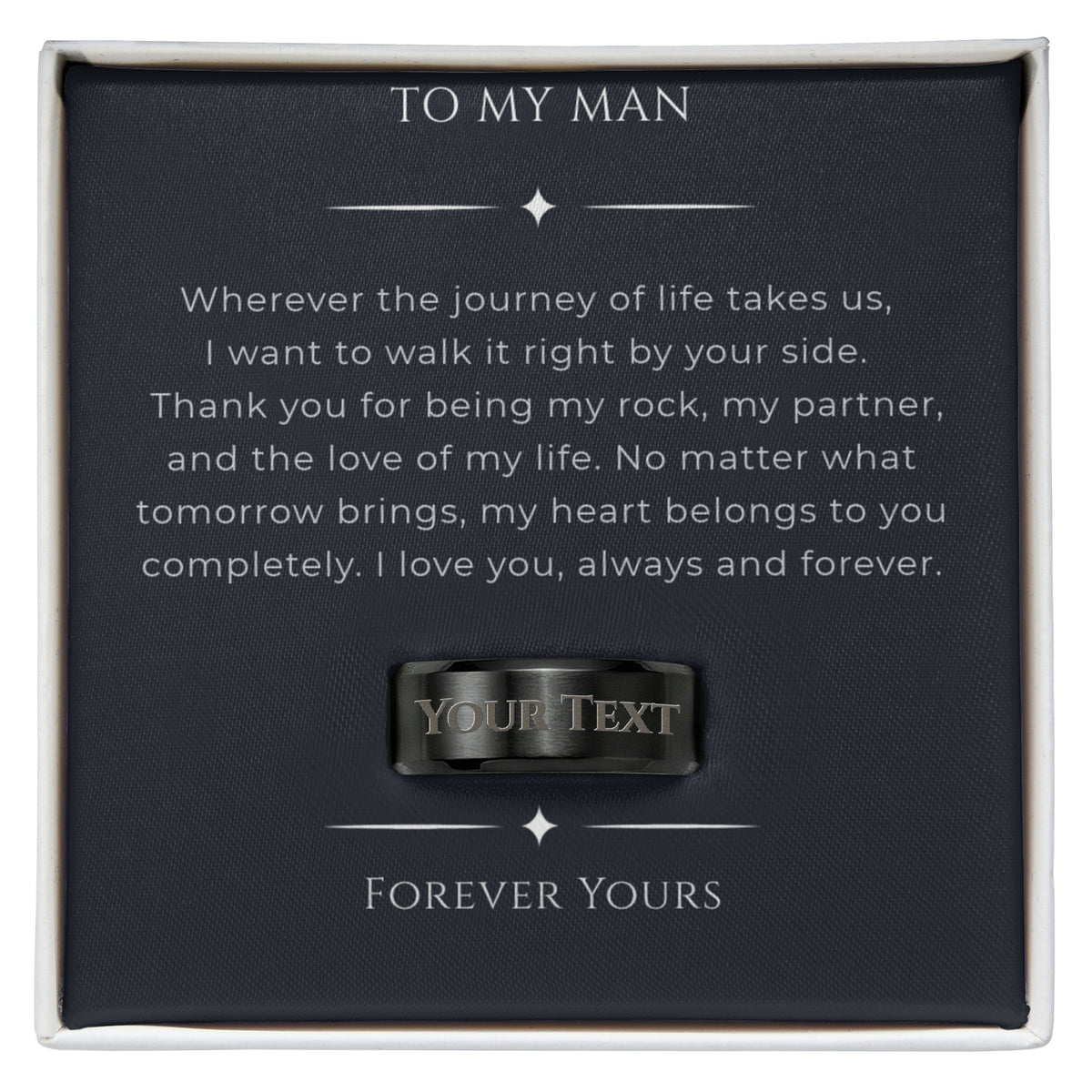 Personalized Engraved Men's Ring – Custom Message Band with Dark Luxury Gift Box
