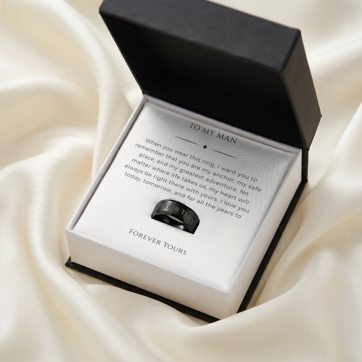 Custom Engraved Men's Ring – Personalized Band with Luxury Message Gift Box