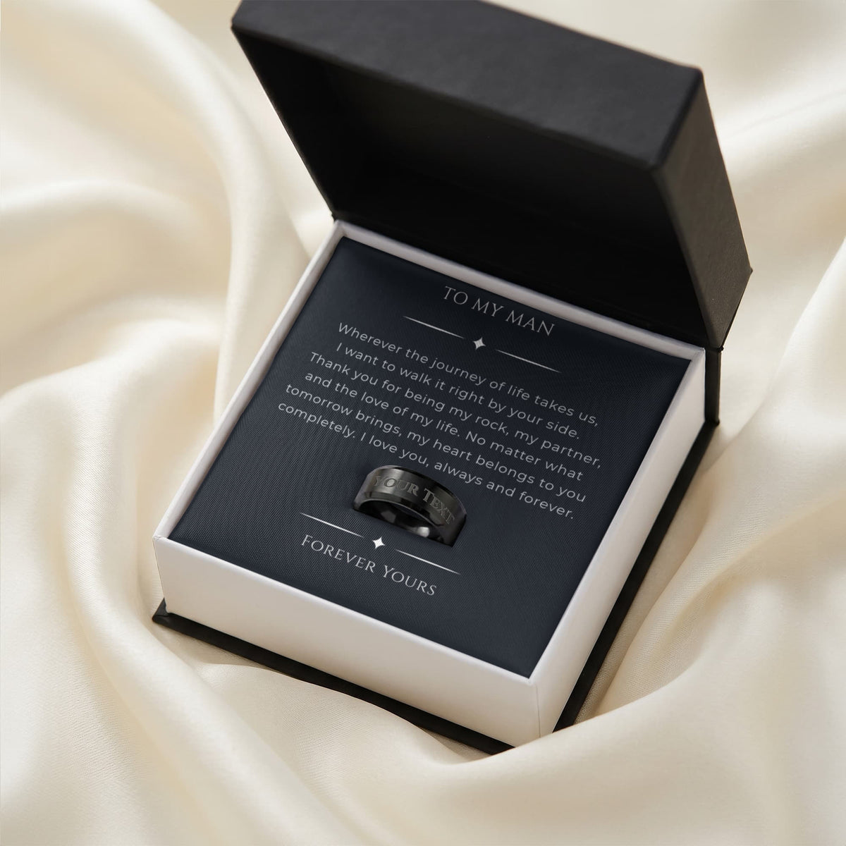Personalized Engraved Men's Ring – Custom Message Band with Dark Luxury Gift Box