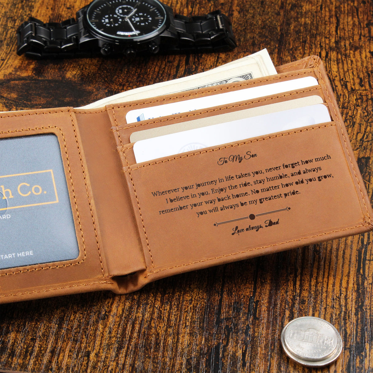 Engraved Leather Wallet Gift- From Father to Son