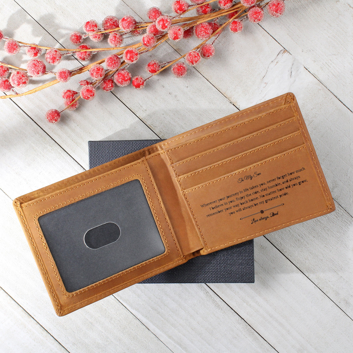 Engraved Leather Wallet Gift- From Father to Son