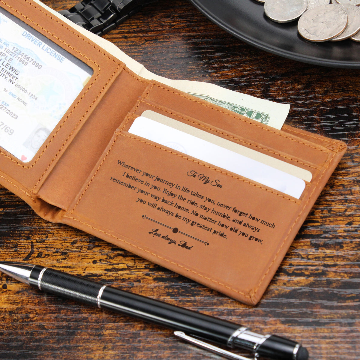 Engraved Leather Wallet Gift- From Father to Son