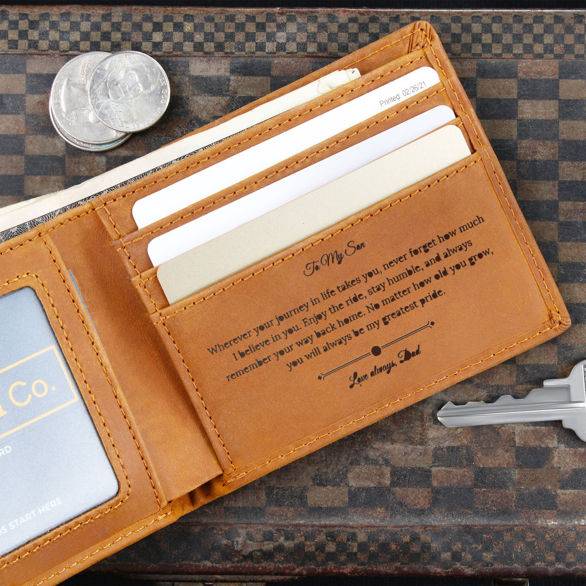 Engraved Leather Wallet Gift- From Father to Son