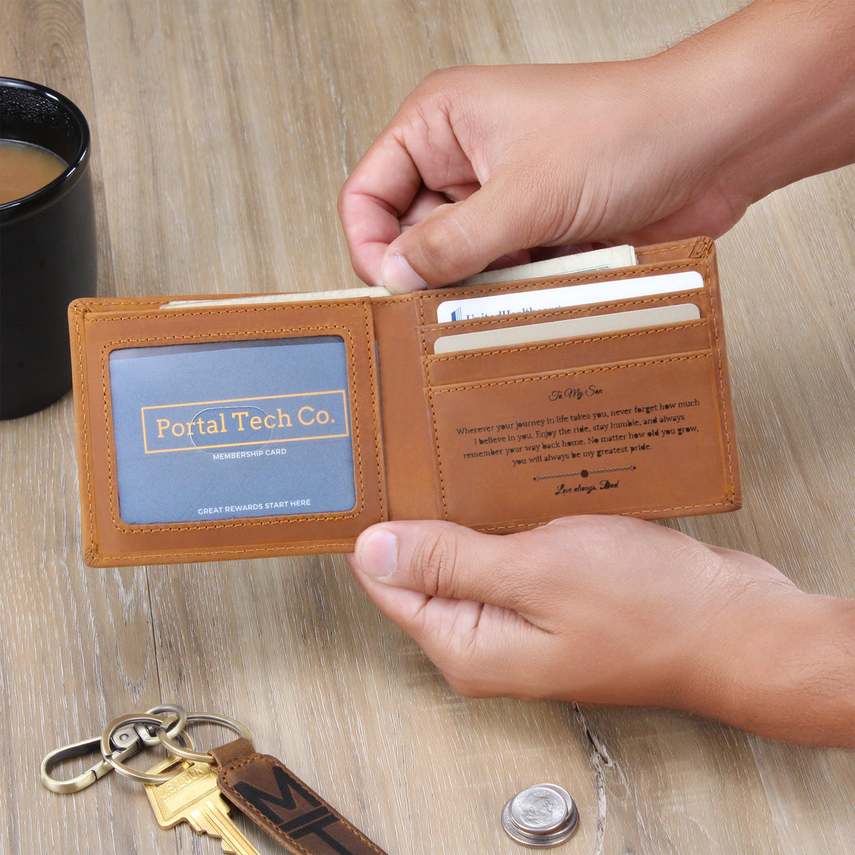 Engraved Leather Wallet Gift- From Father to Son