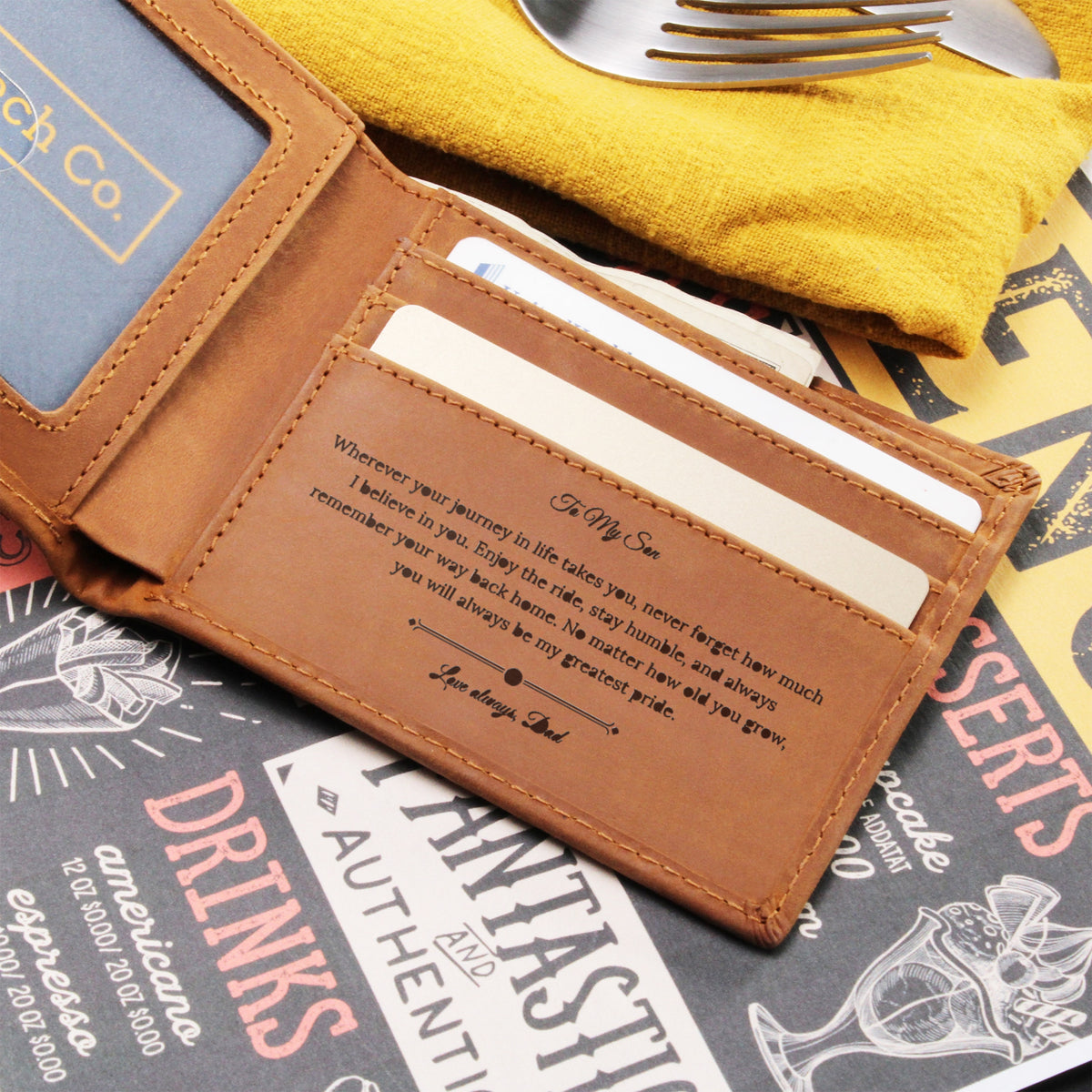 Engraved Leather Wallet Gift- From Father to Son