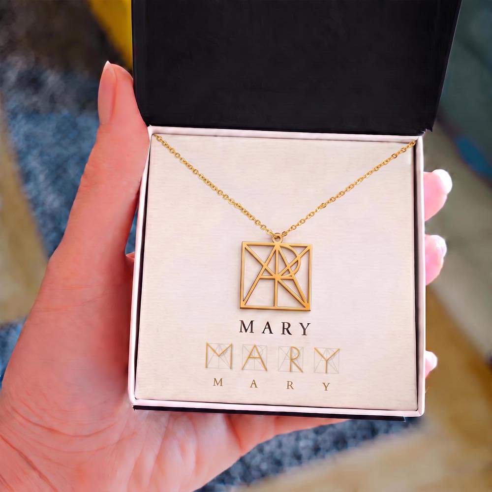 Personalized monogram necklace with message card in luxury LED box