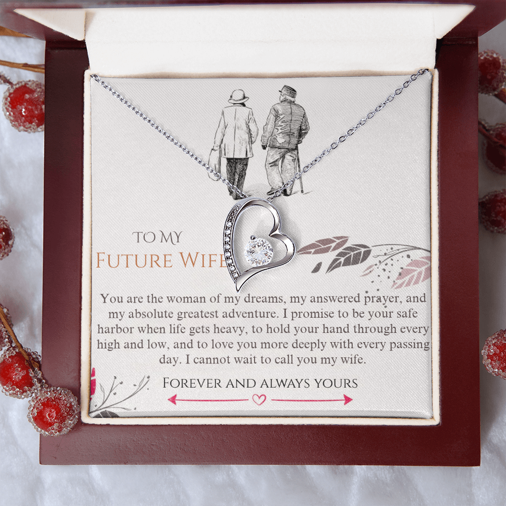 Forever Love Heart Pendant Necklace, 14k White Gold Finish
