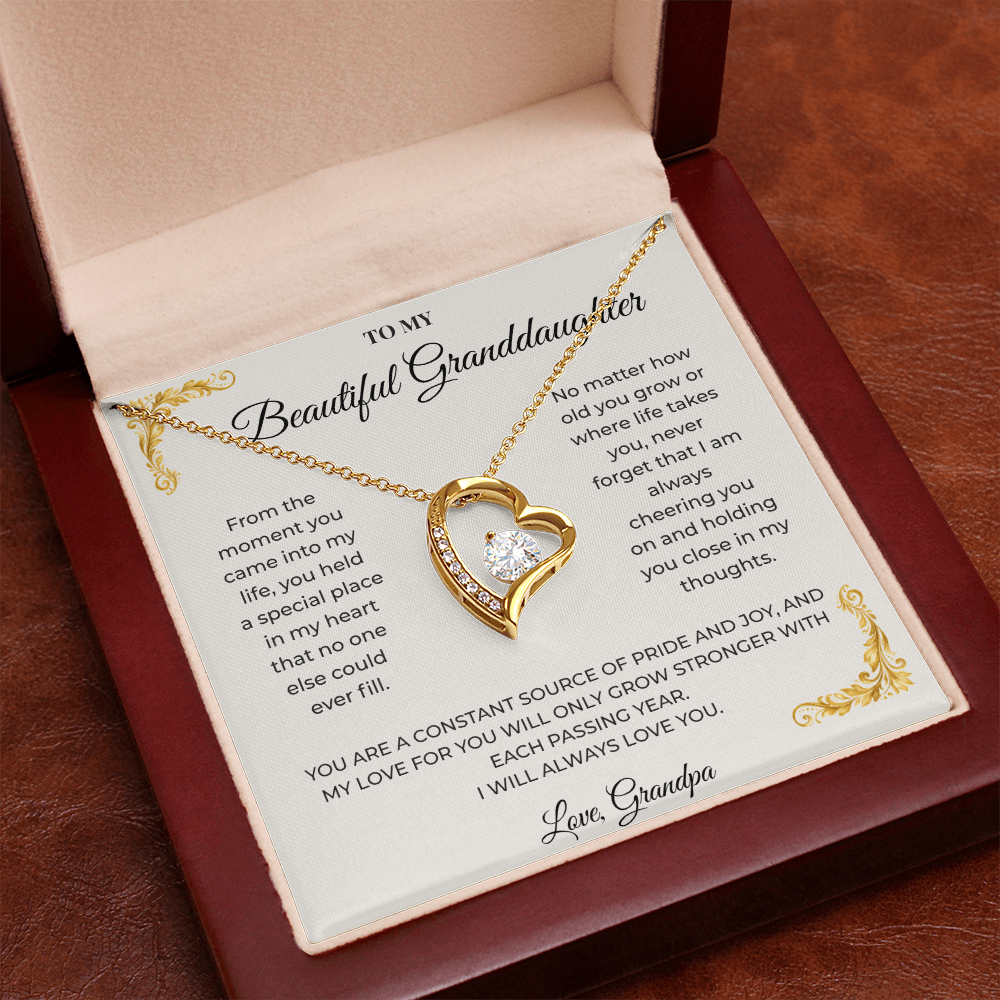 8k yellow gold finish Forever Love open-heart crystal pendant close-up