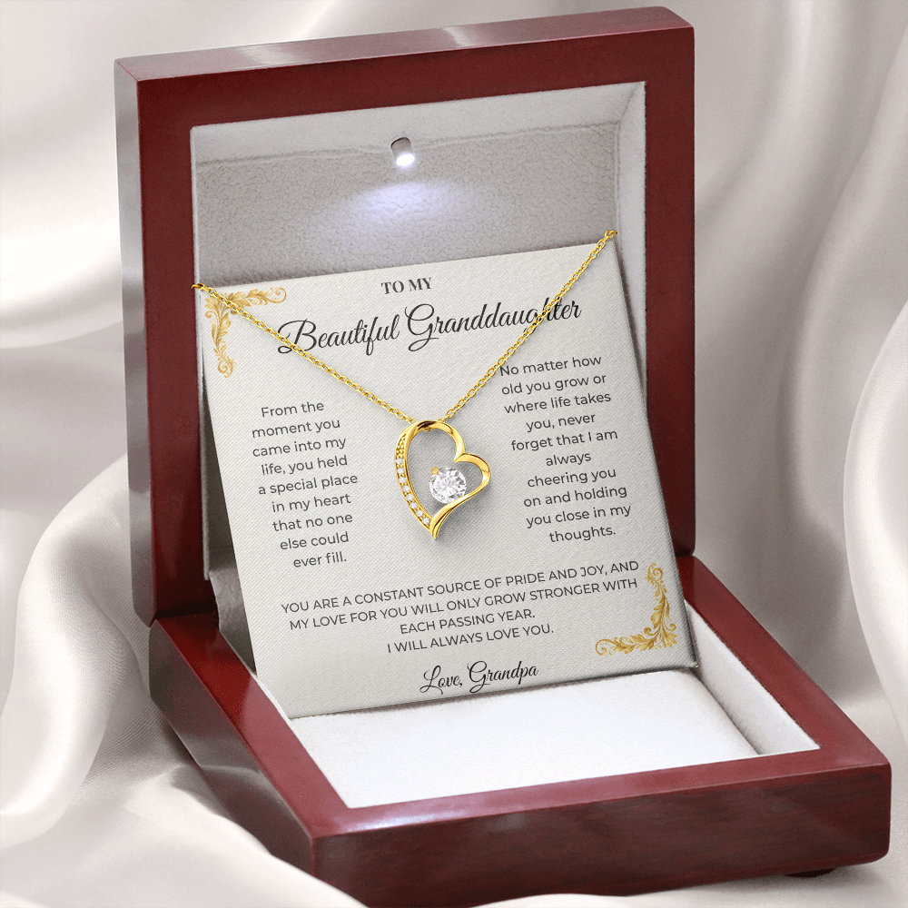 18k yellow gold finish Forever Love open-heart crystal pendant close-up