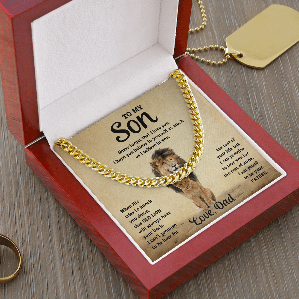 Luxurious Cuban Link Chain – "To My Son" Personalized Message Card Gift
