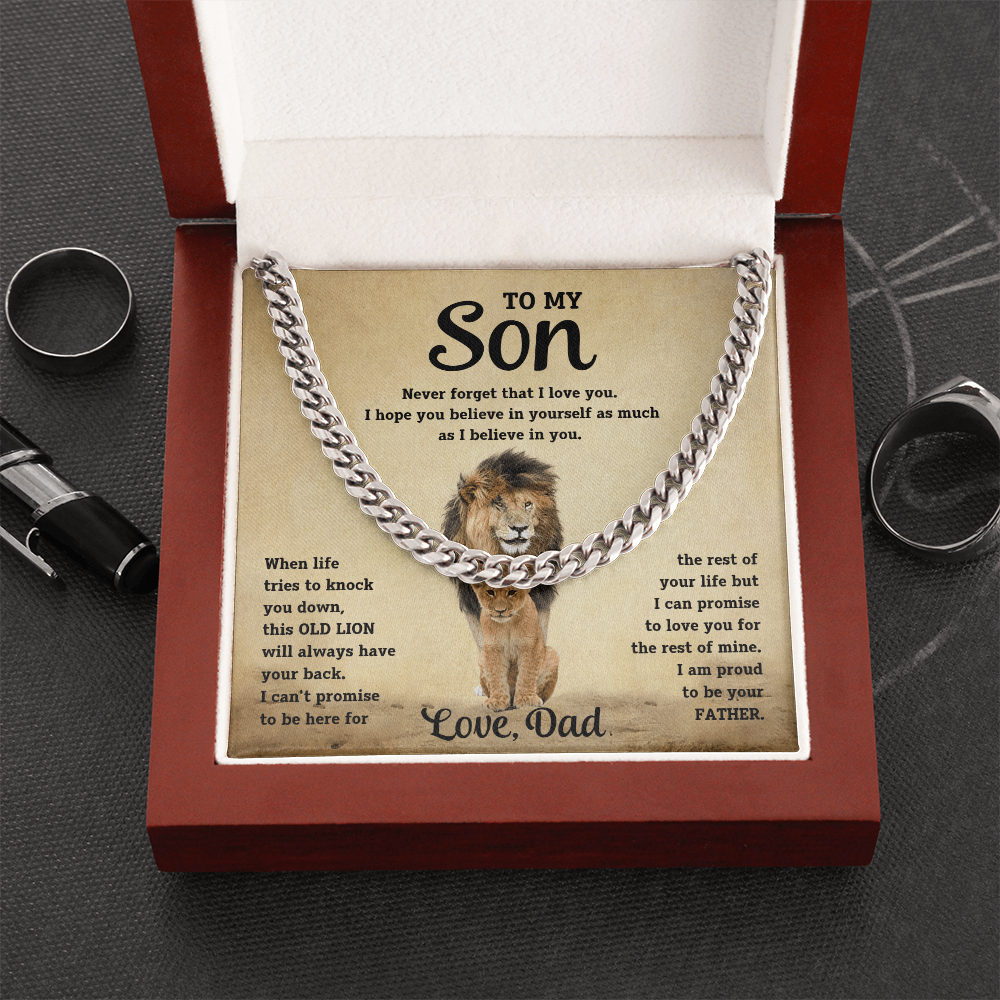 Luxurious Cuban Link Chain – "To My Son" Personalized Message Card Gift