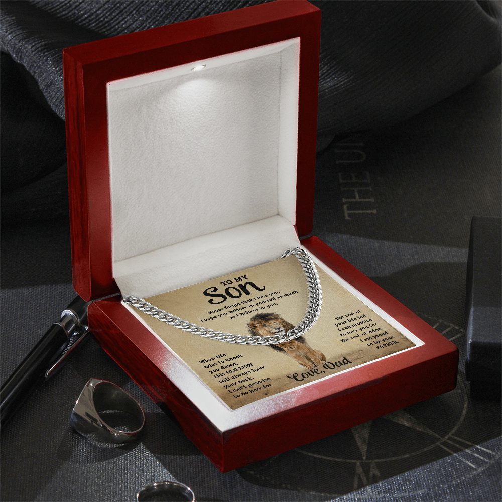 Luxurious Cuban Link Chain – "To My Son" Personalized Message Card Gift