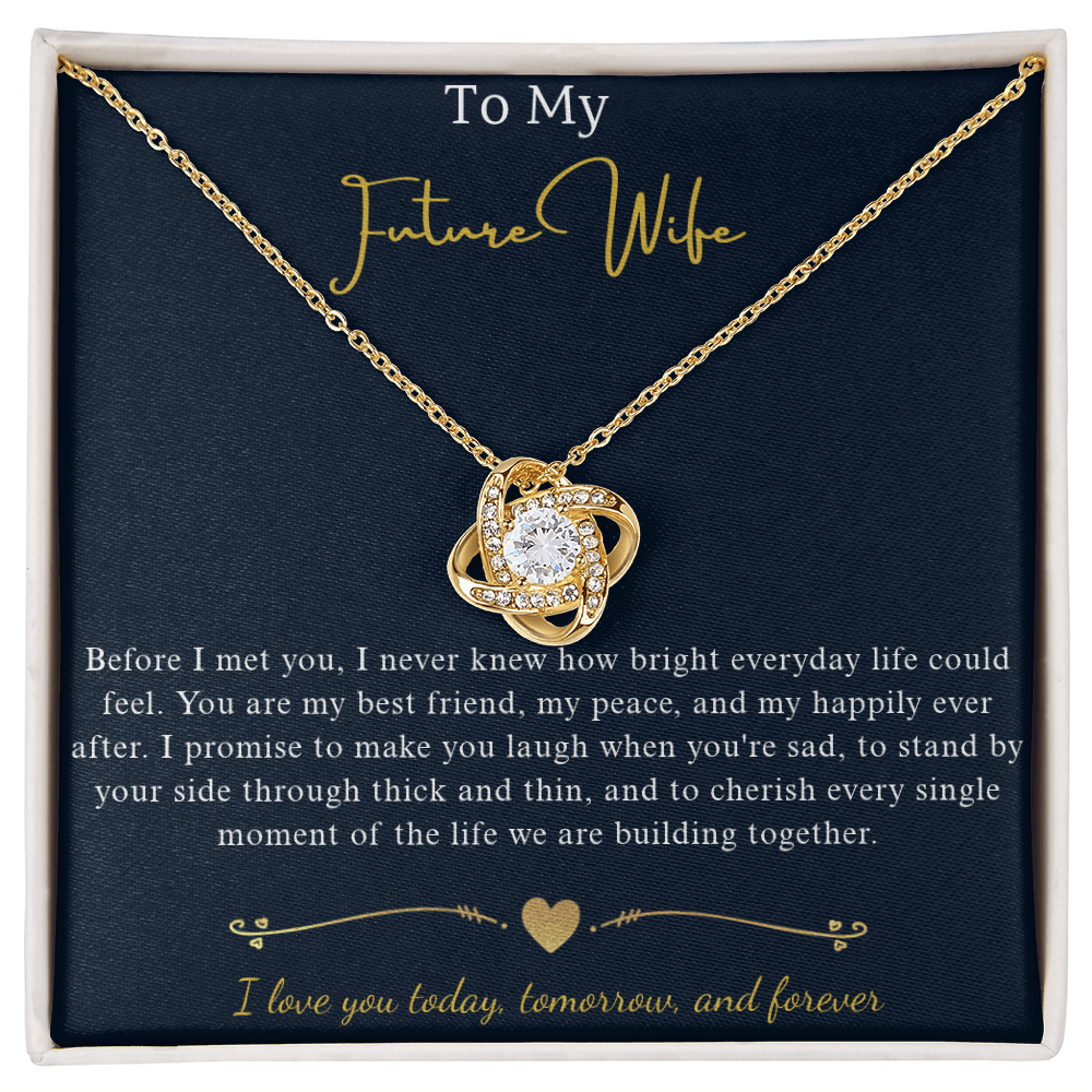Love Knot Crystal Pendant Necklace, 14k White Gold Finish