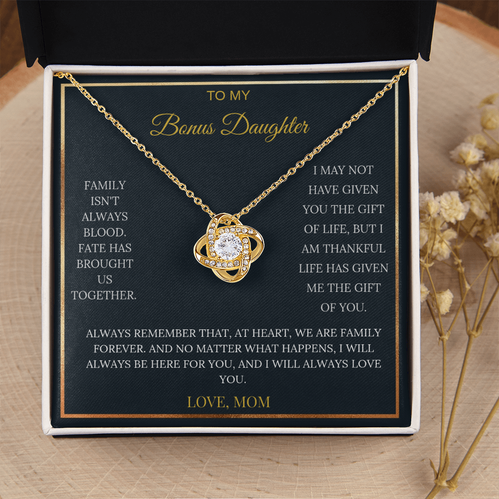 To My Bonus Daughter – Love Knot Necklace | Heartfelt Keepsake Gift from Mom