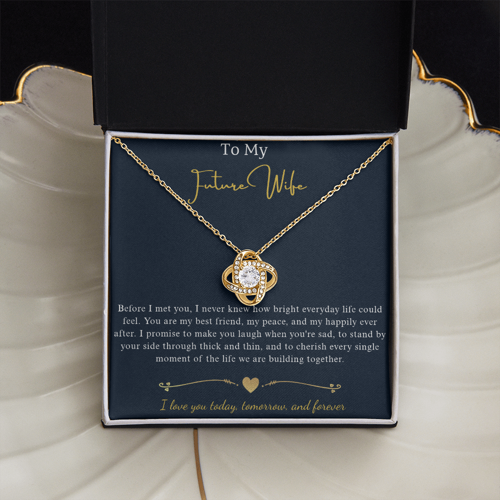 Love Knot Crystal Pendant Necklace, 14k White Gold Finish