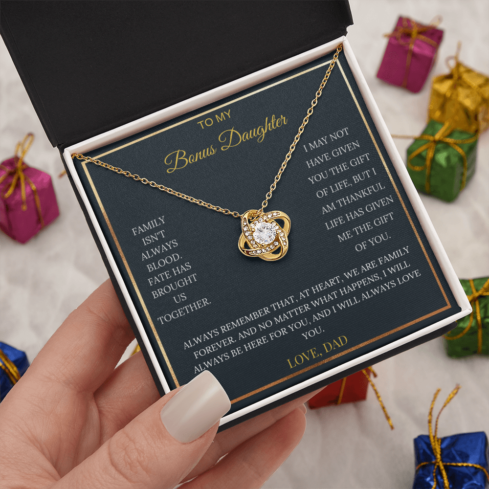 To My Bonus Daughter – Love Knot Necklace | Heartfelt Keepsake Gift from Dad