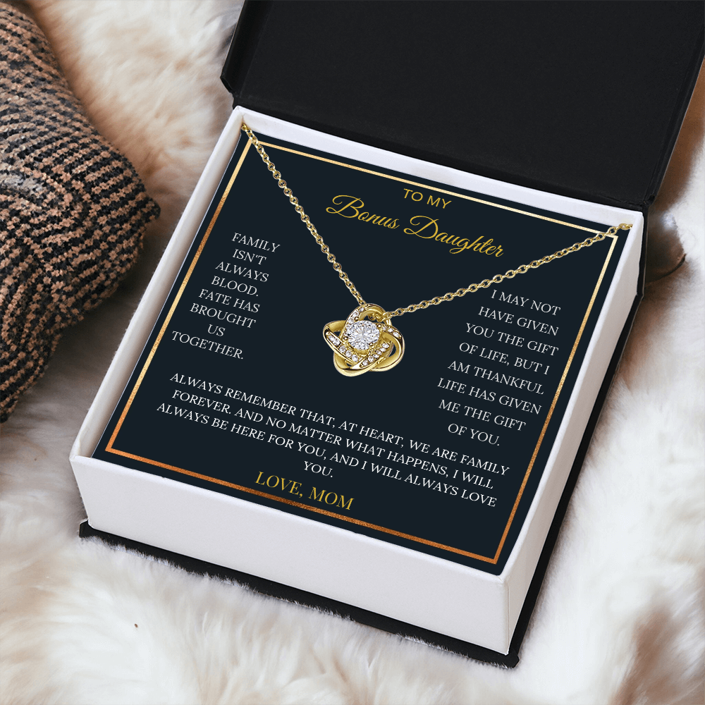 To My Bonus Daughter – Love Knot Necklace | Heartfelt Keepsake Gift from Mom