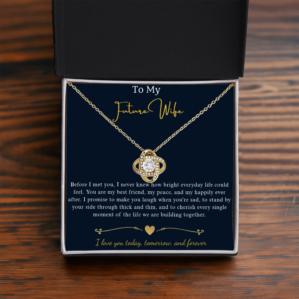 Love Knot Crystal Pendant Necklace, 14k White Gold Finish