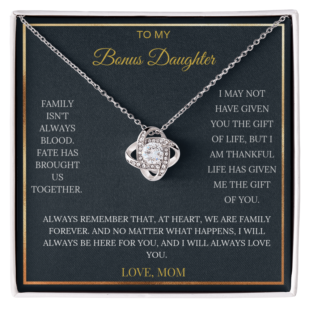 To My Bonus Daughter – Love Knot Necklace | Heartfelt Keepsake Gift from Mom