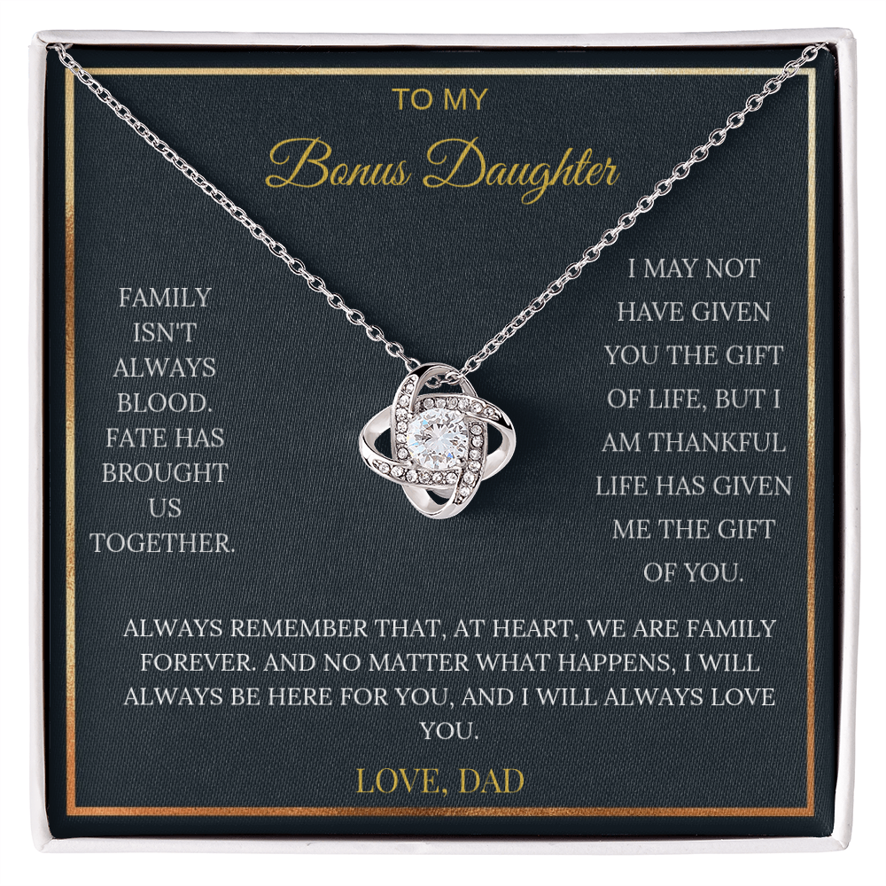 To My Bonus Daughter – Love Knot Necklace | Heartfelt Keepsake Gift from Dad