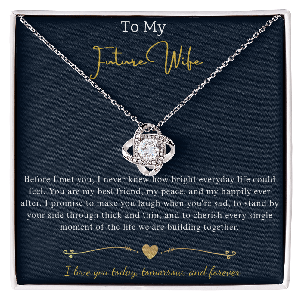 Love Knot Crystal Pendant Necklace, 14k White Gold Finish