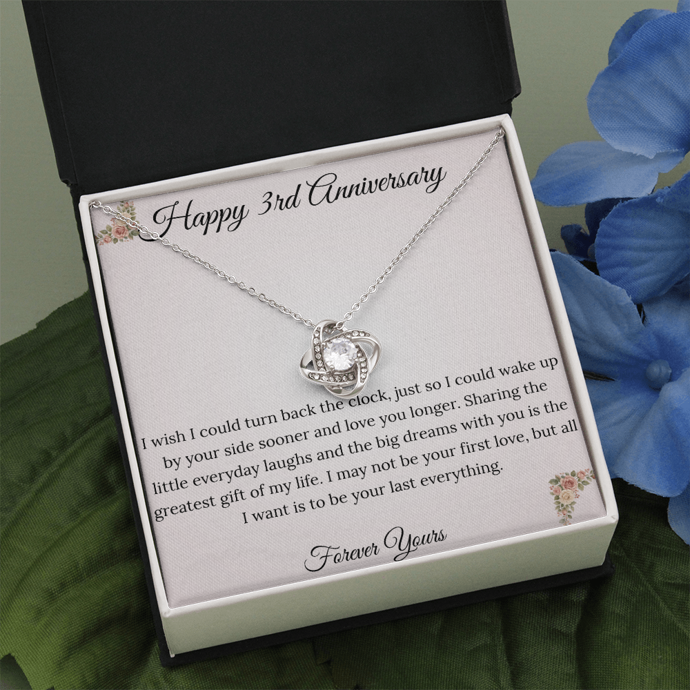 3rd Anniversary Gift for Wife - "Last Everything" Love Knot Necklace