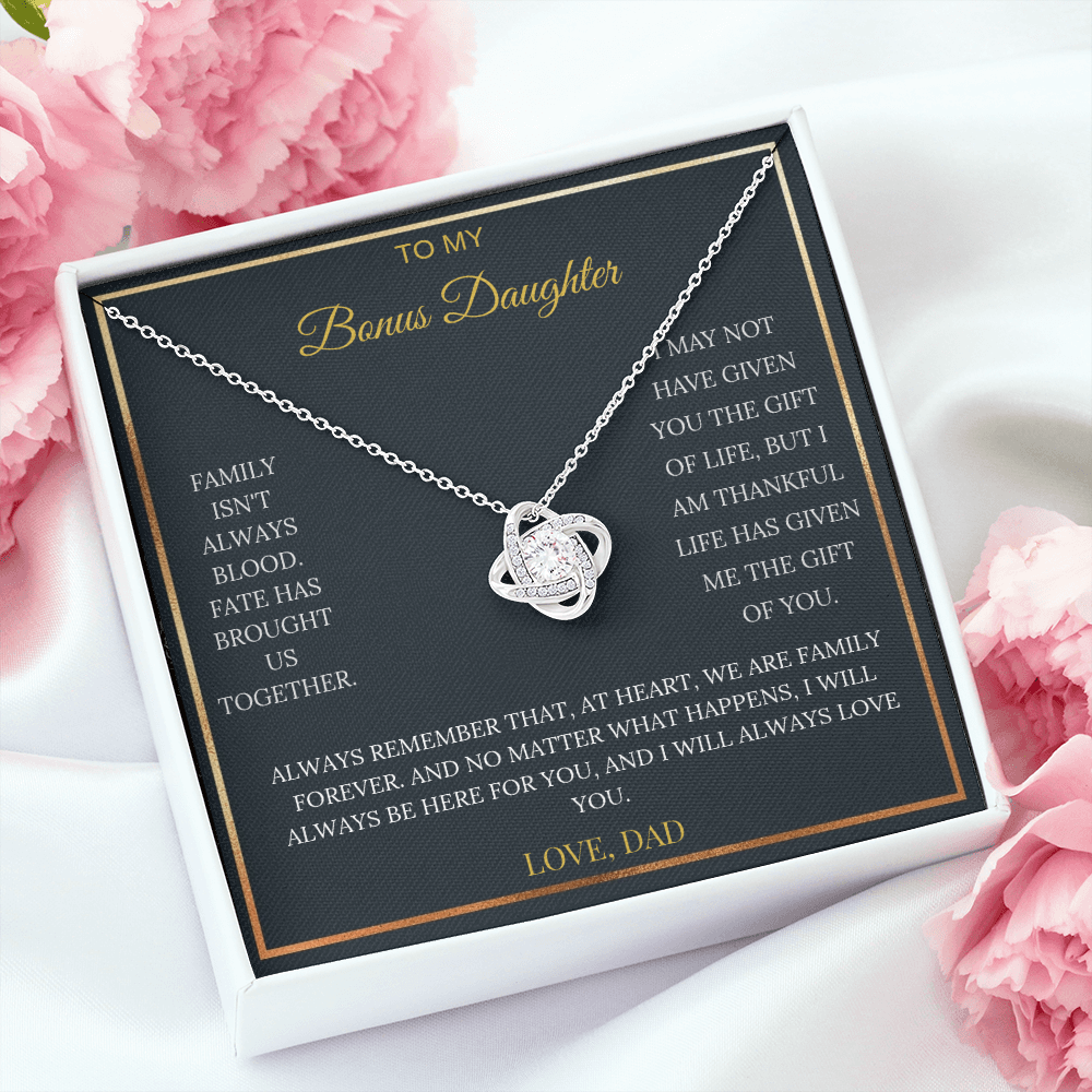 To My Bonus Daughter – Love Knot Necklace | Heartfelt Keepsake Gift from Dad