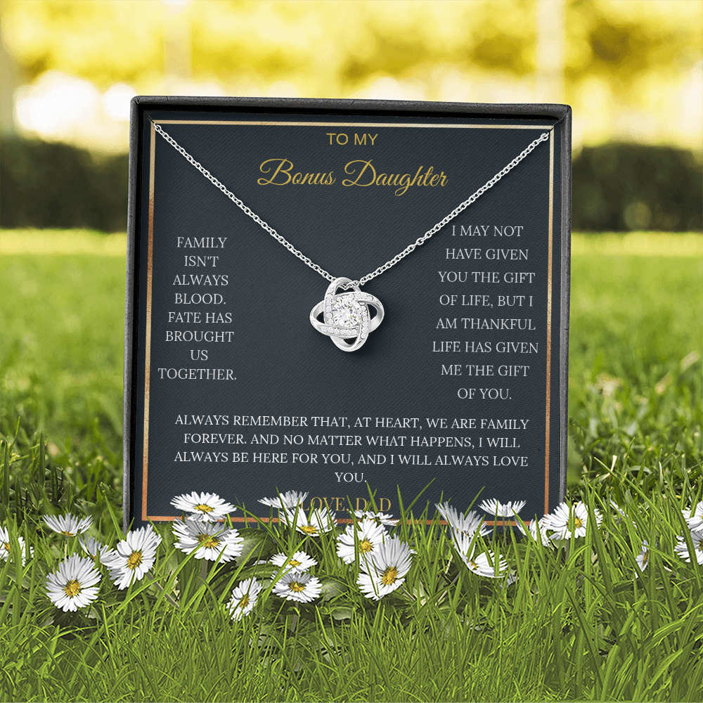 To My Bonus Daughter – Love Knot Necklace | Heartfelt Keepsake Gift from Dad