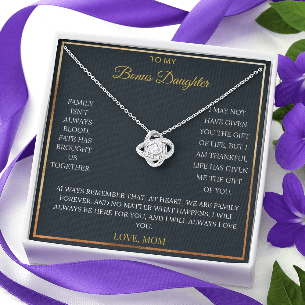 To My Bonus Daughter – Love Knot Necklace | Heartfelt Keepsake Gift from Mom