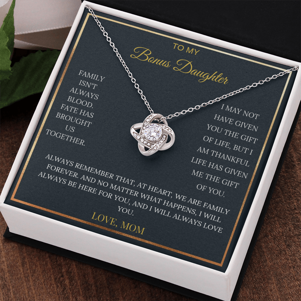 To My Bonus Daughter – Love Knot Necklace | Heartfelt Keepsake Gift from Mom