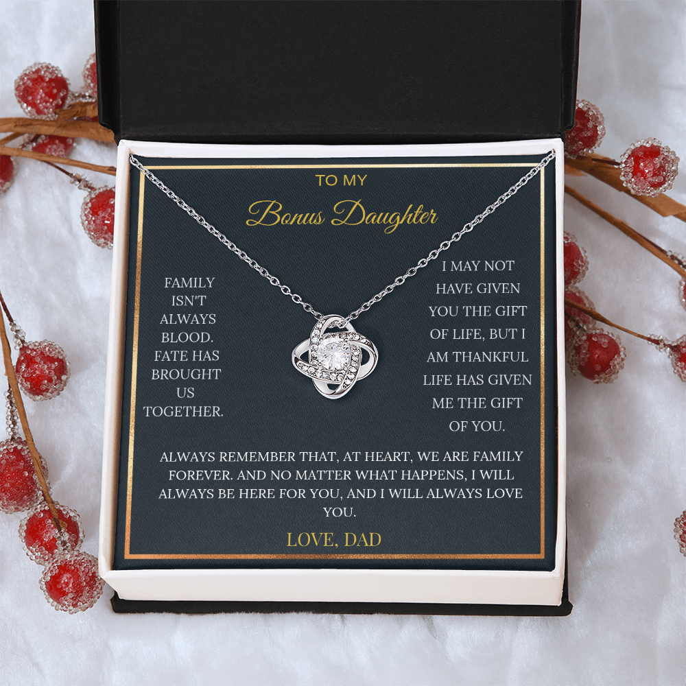 To My Bonus Daughter – Love Knot Necklace | Heartfelt Keepsake Gift from Dad