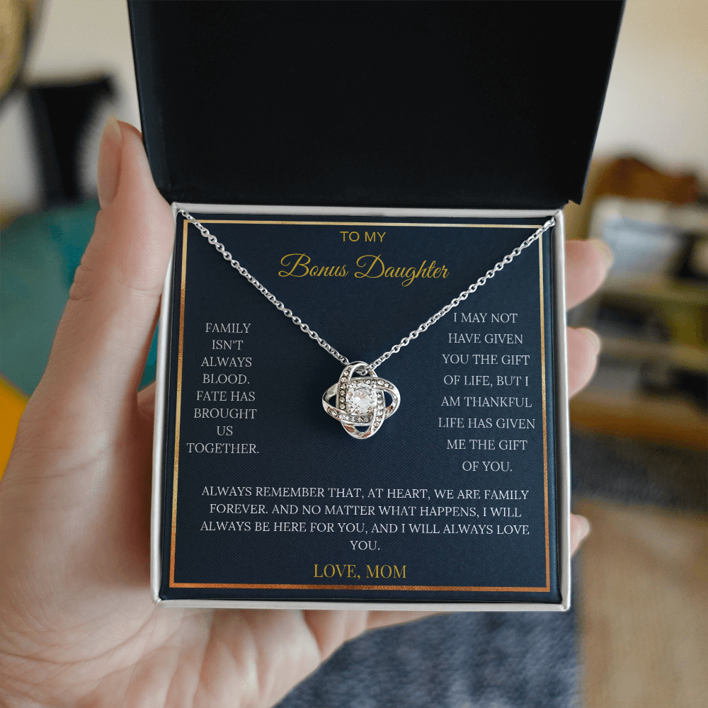 To My Bonus Daughter – Love Knot Necklace | Heartfelt Keepsake Gift from Mom