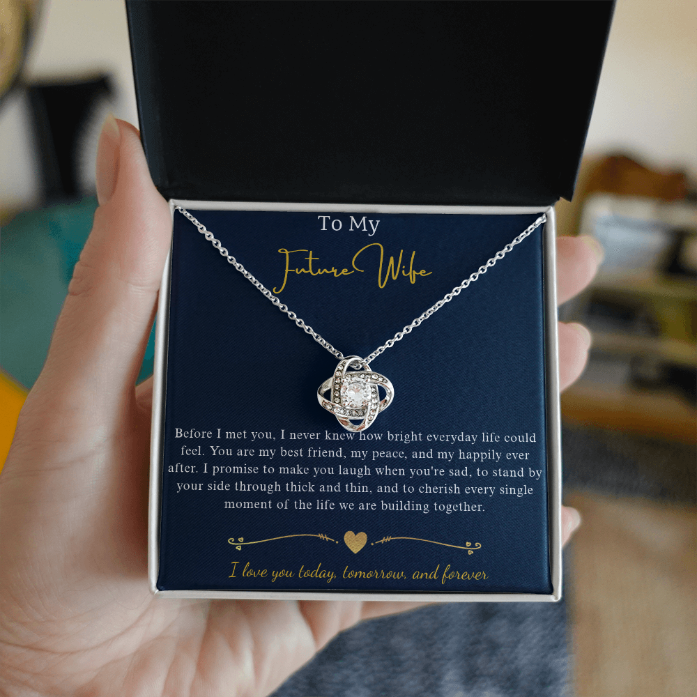 Love Knot Crystal Pendant Necklace, 14k White Gold Finish