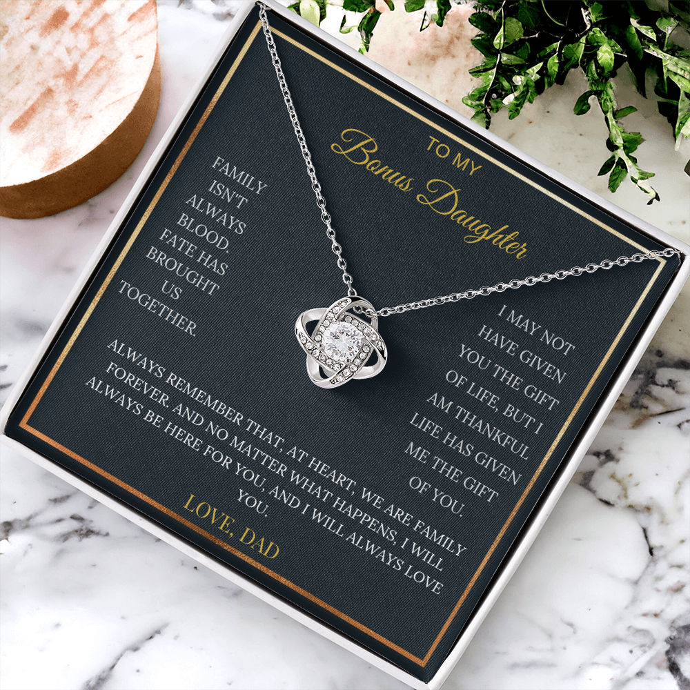 To My Bonus Daughter – Love Knot Necklace | Heartfelt Keepsake Gift from Dad