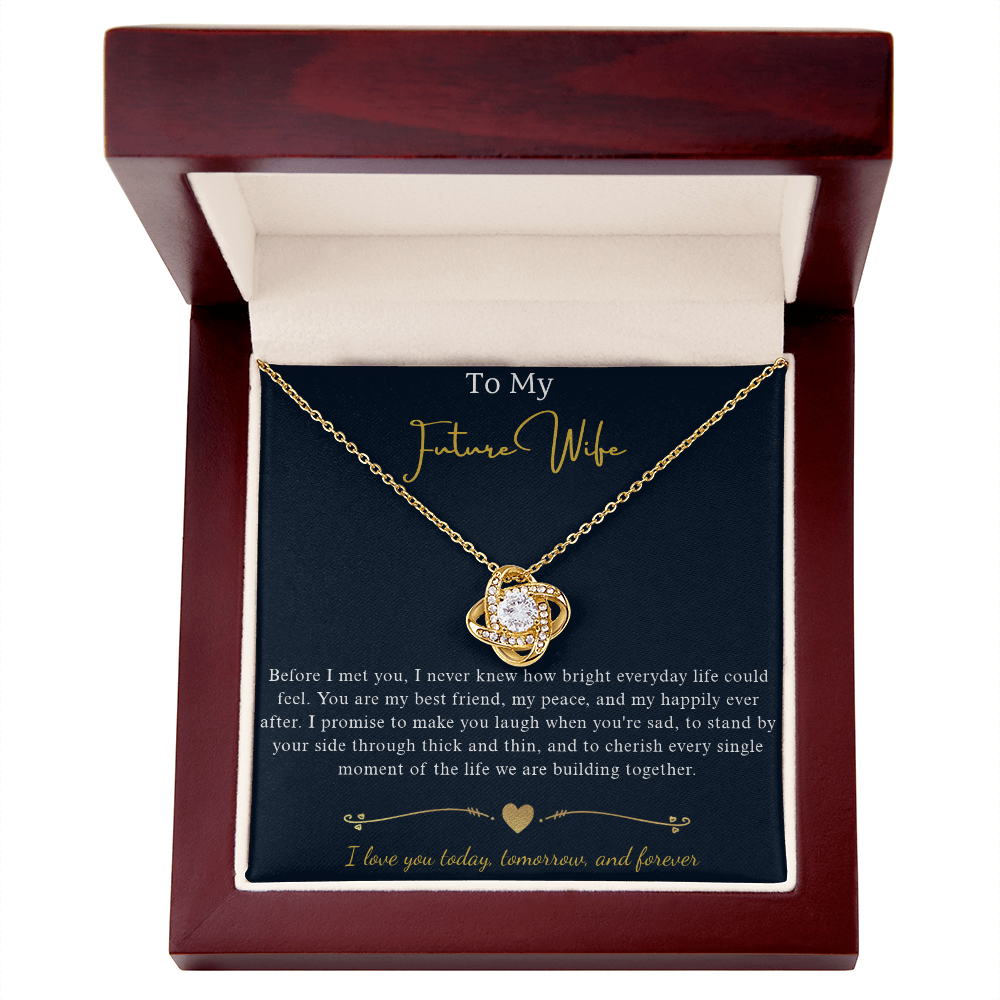 Love Knot Crystal Pendant Necklace, 14k White Gold Finish