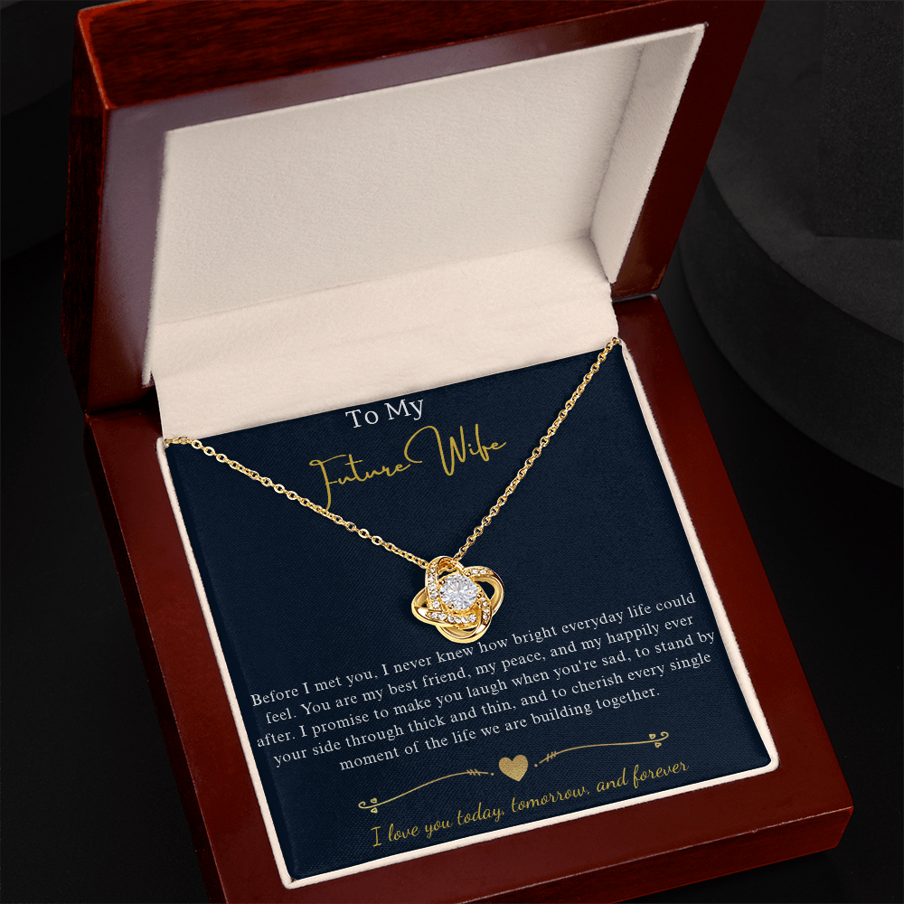 Love Knot Crystal Pendant Necklace, 14k White Gold Finish