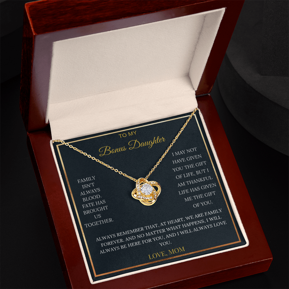 To My Bonus Daughter – Love Knot Necklace | Heartfelt Keepsake Gift from Mom