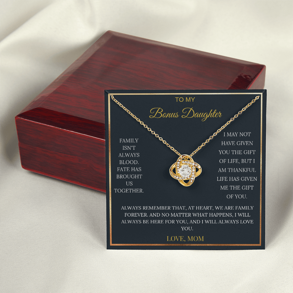 To My Bonus Daughter – Love Knot Necklace | Heartfelt Keepsake Gift from Mom