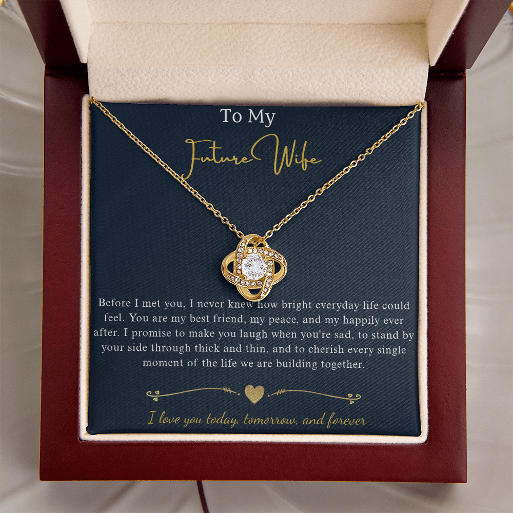 Love Knot Crystal Pendant Necklace, 14k White Gold Finish