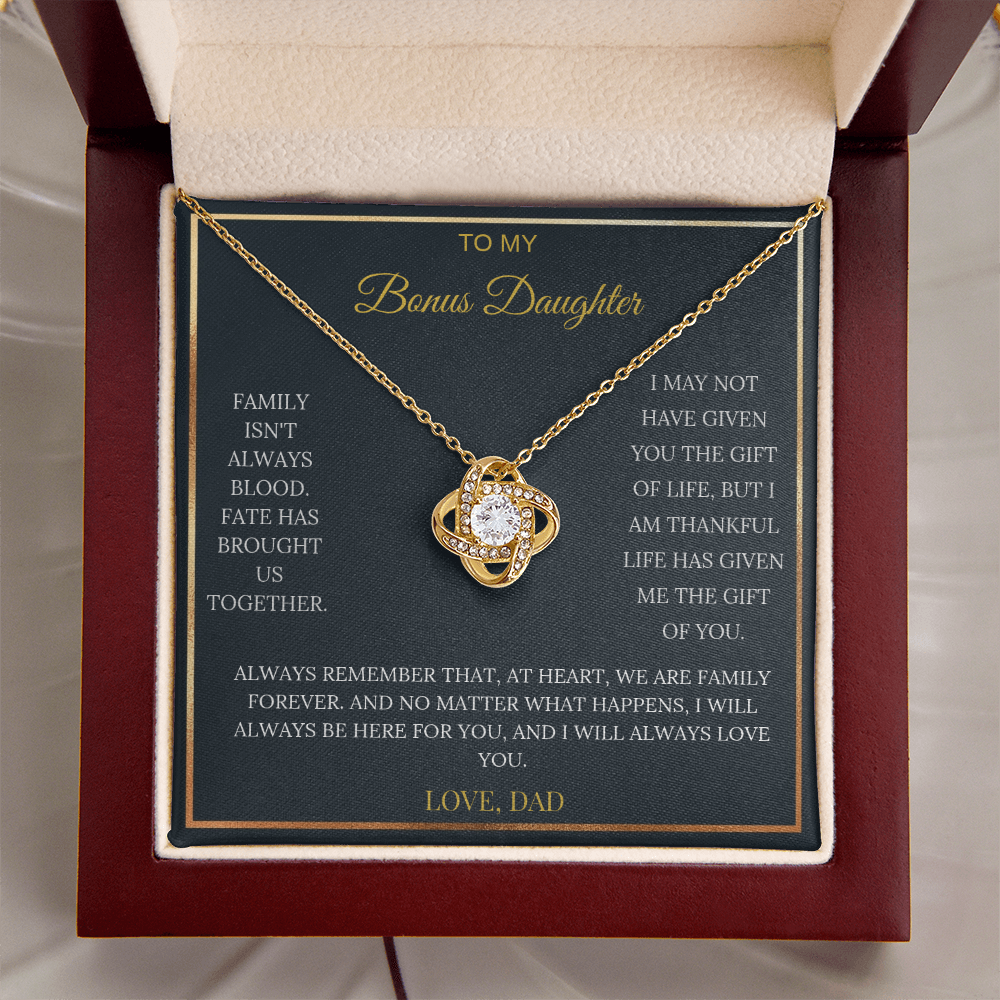 To My Bonus Daughter – Love Knot Necklace | Heartfelt Keepsake Gift from Dad