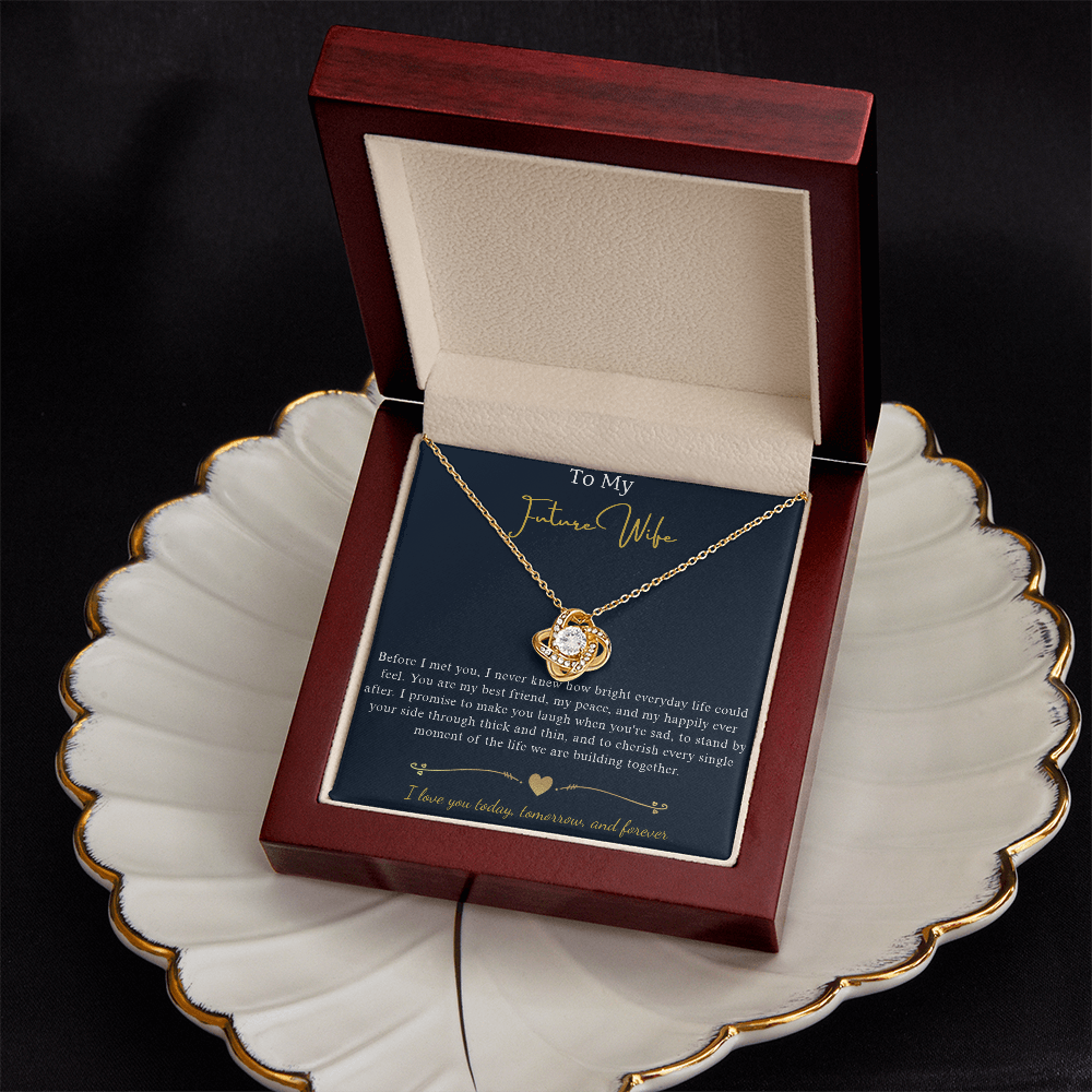 Love Knot Crystal Pendant Necklace, 14k White Gold Finish