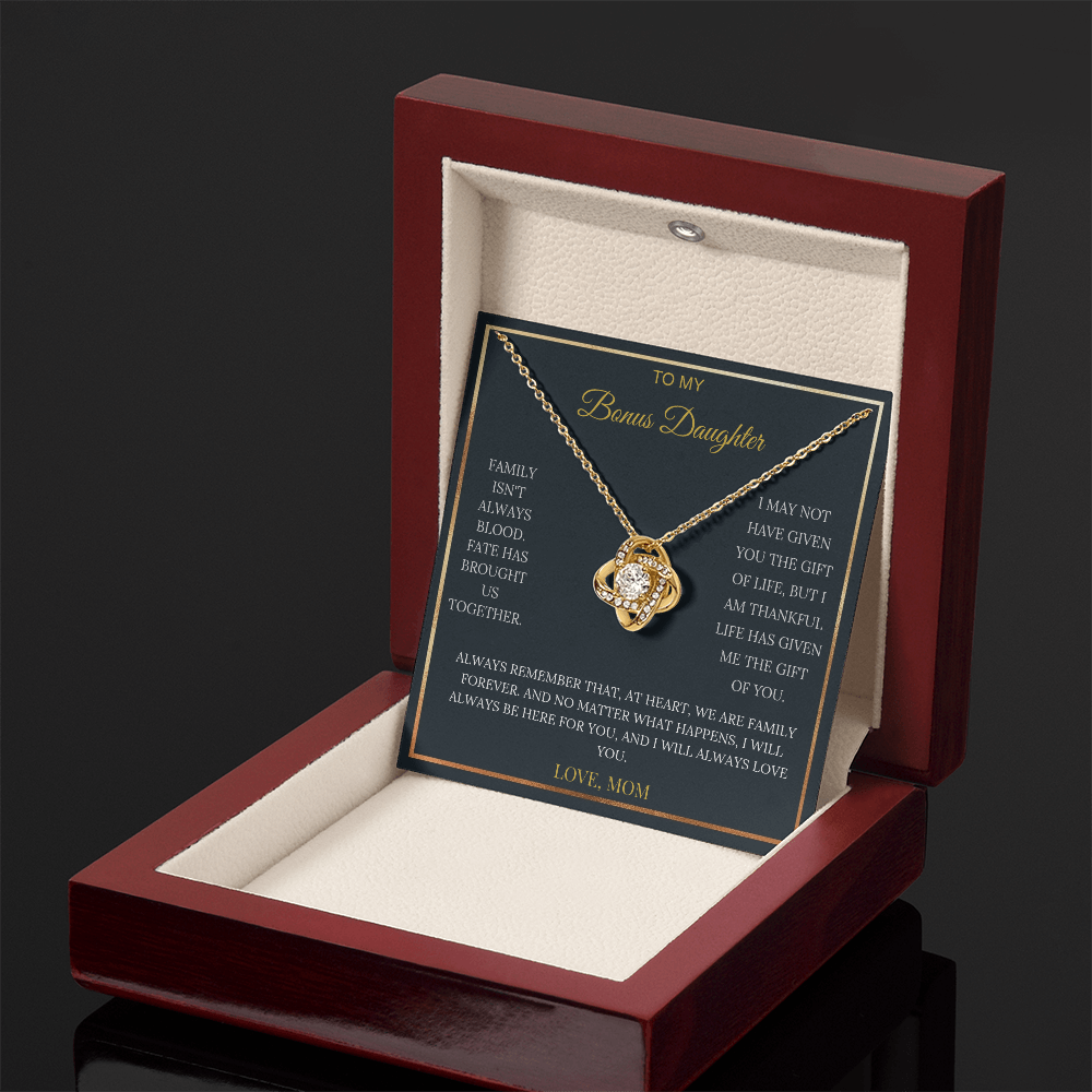 To My Bonus Daughter – Love Knot Necklace | Heartfelt Keepsake Gift from Mom