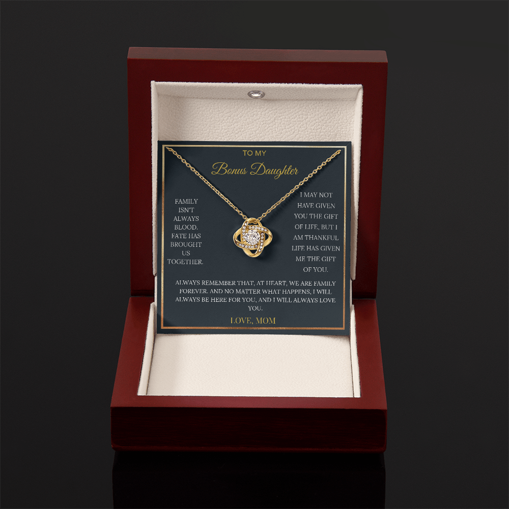 To My Bonus Daughter – Love Knot Necklace | Heartfelt Keepsake Gift from Mom