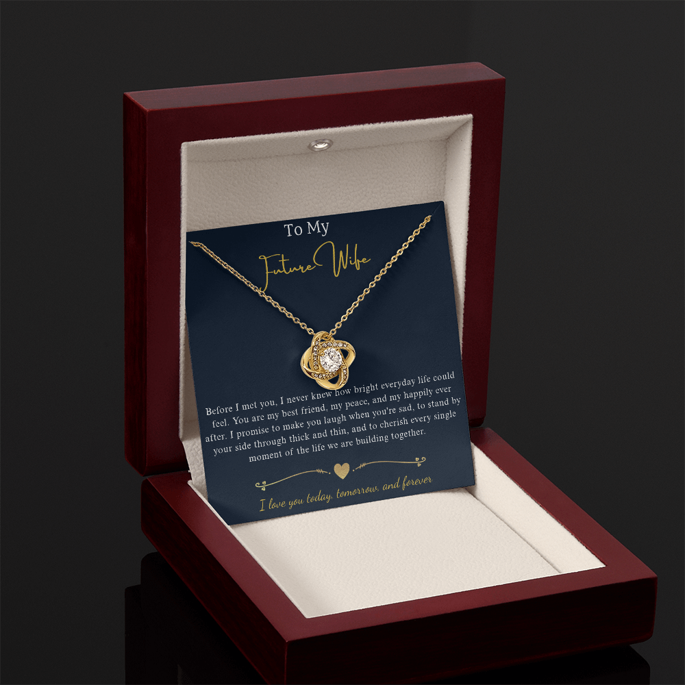 Love Knot Crystal Pendant Necklace, 14k White Gold Finish