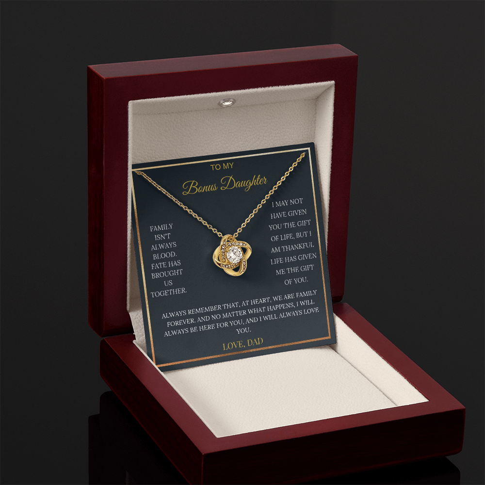 To My Bonus Daughter – Love Knot Necklace | Heartfelt Keepsake Gift from Dad