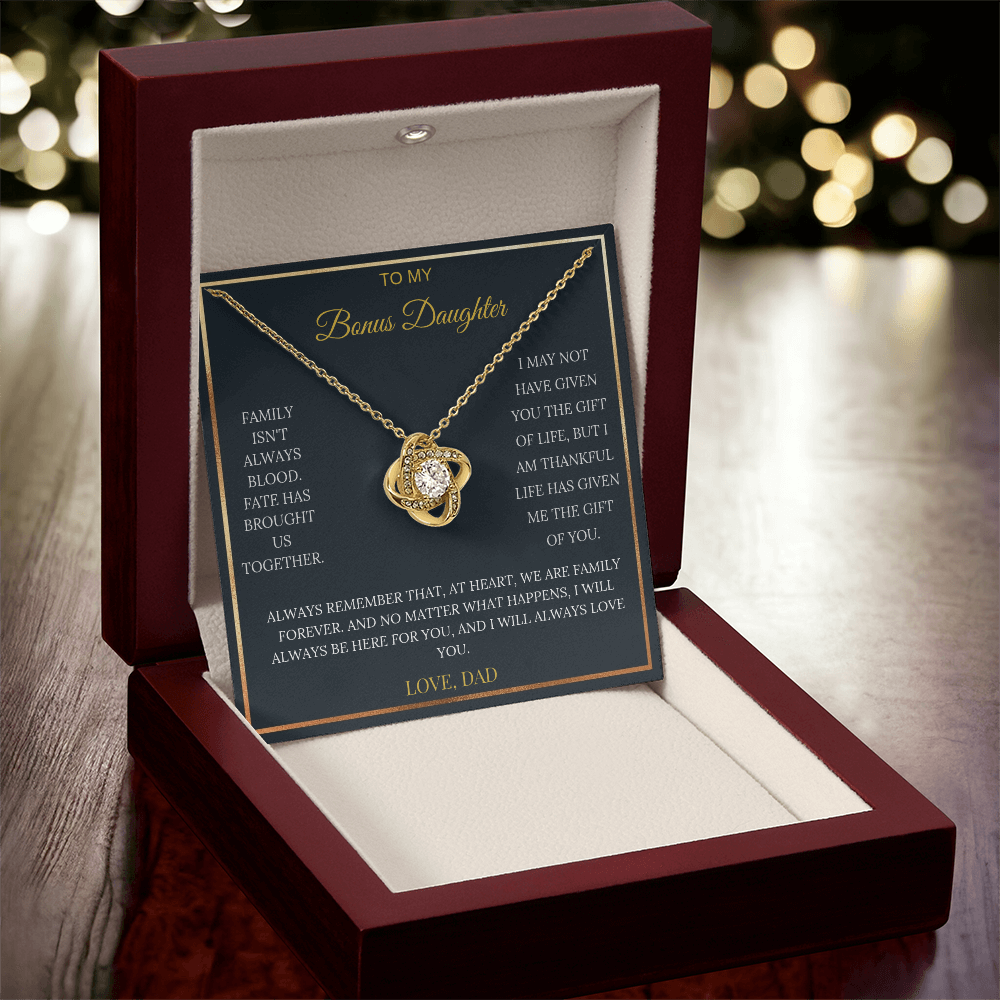 To My Bonus Daughter – Love Knot Necklace | Heartfelt Keepsake Gift from Dad