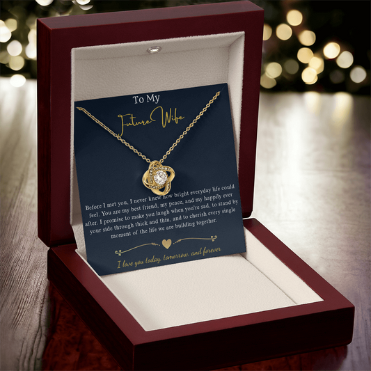 Love Knot Crystal Pendant Necklace, 14k White Gold Finish
